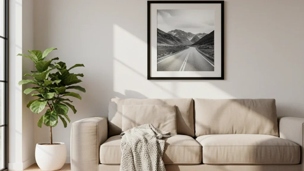 Modern Black 11x14 Picture Frame Hanging On A Living Room Wall