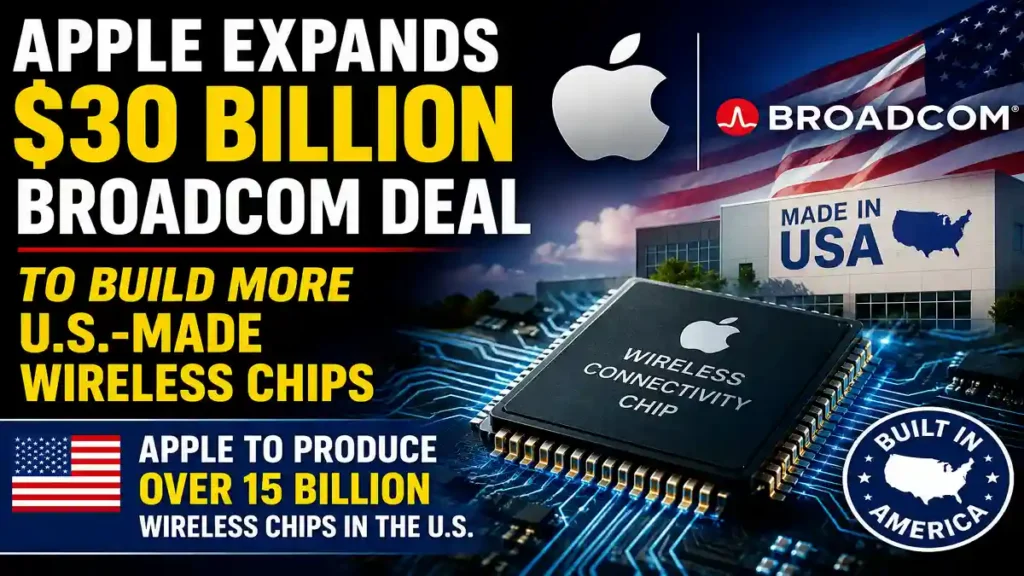 Apple announced a new $30+ billion agreement with Broadcom to produce more than 15 billion U.S.-made wireless chips, its largest domestic manufacturing commitment to date